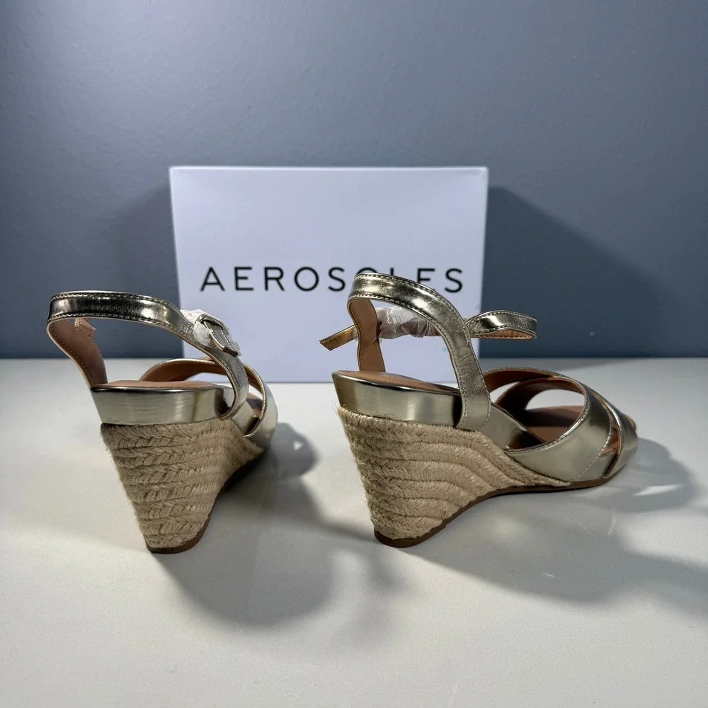 Aerosoles‎ Pastel Womens Soft Gold Metallic Espadrille Wedge Sandals 10M